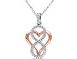 1/20 Carat (ctw) Accent Diamond Heart Pendant Necklace in Rose Plated Sterling Silver with Chain